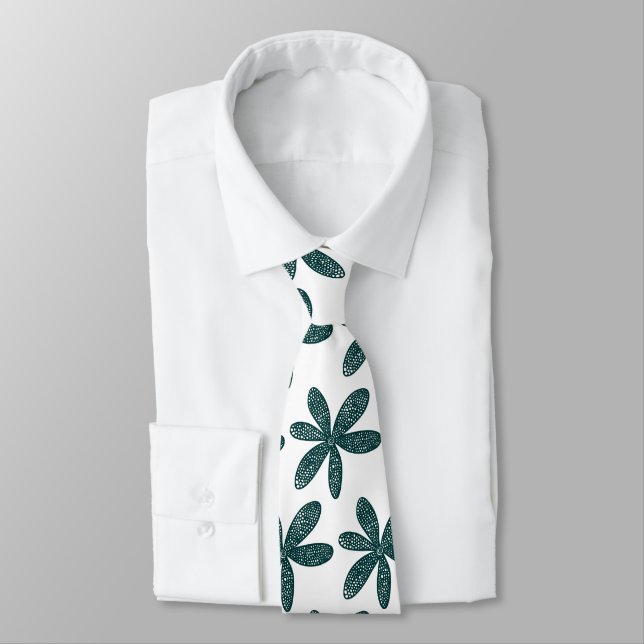 Pretty Flower - Dark Green on White Tie (Tied)