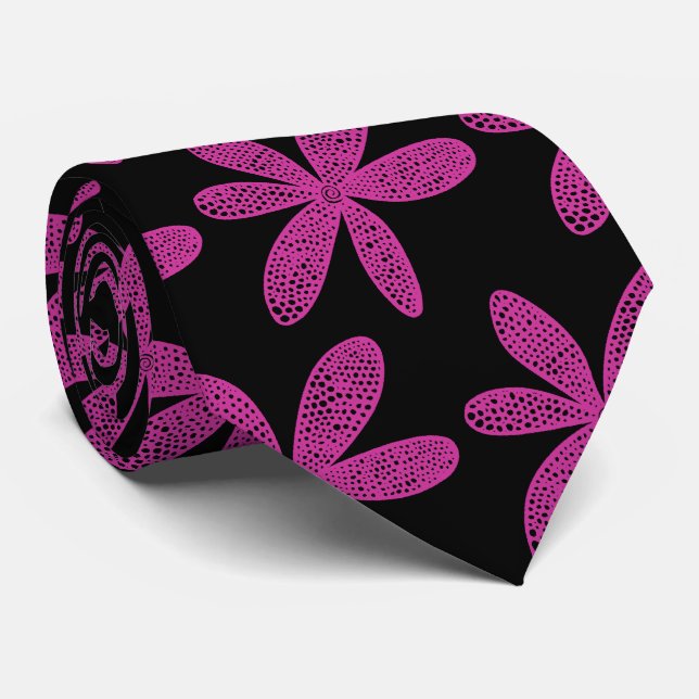 Pretty Flower - Deep Rose on Black Tie (Rolled)
