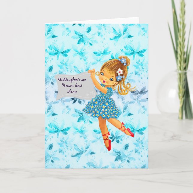 Pretty Flower Fairy Goddaughter Gift Personalised Holiday Card (Front)