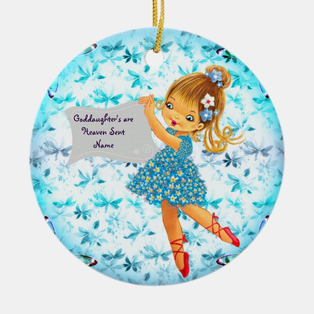 Pretty Flower Fairy Goddaughter Gift Personalized Ceramic Tree Decoration (Front)