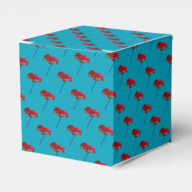 Pretty flower floral blue red poppy favour box (Front Side)