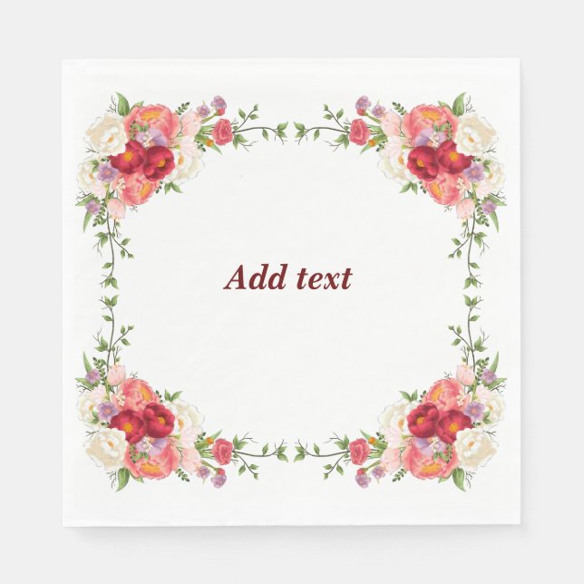 Pretty Flower Frame Template, Customisable, Napkin (Front)