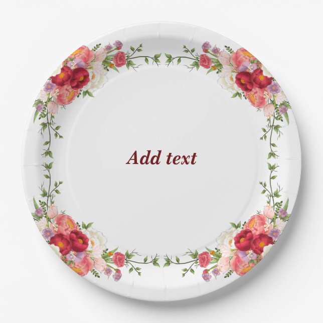 Pretty Flower Frame Template, Customisable, Paper Plate (Front)