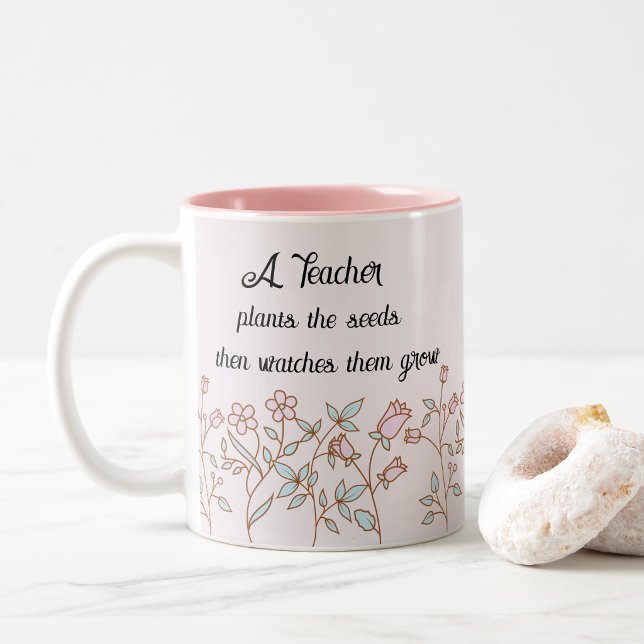Pretty Flower Garden Teacher Pride Two-Tone Coffee Mug (Creator Uploaded)