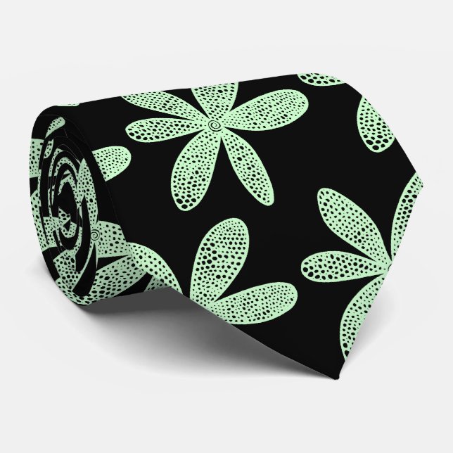 Pretty Flower - Ghost Green on Black Tie (Rolled)