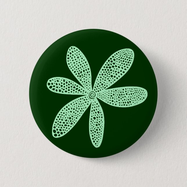 Pretty Flower - Ghost Green on Dark Green 6 Cm Round Badge (Front)
