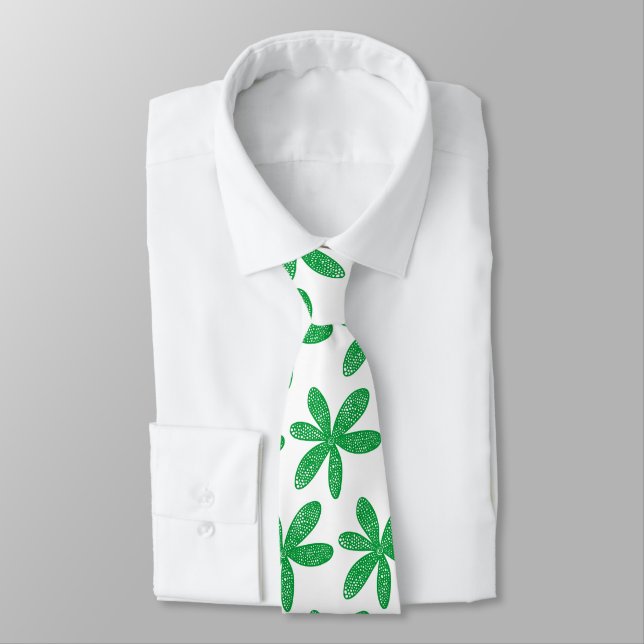 Pretty Flower - Grass Green on White Tie (Tied)