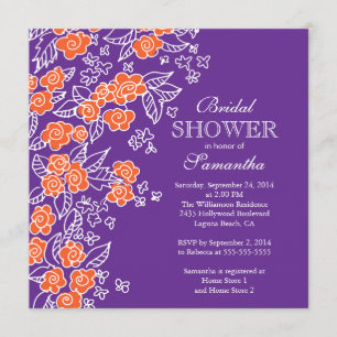 Pretty Flower Modern Purple & Orange Bridal Shower Invitation