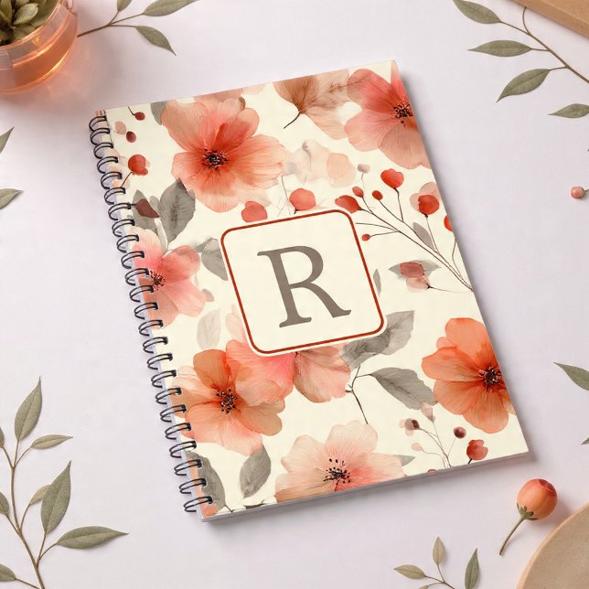 Pretty Flower Monogram Template Personalized Notebook (Pretty Flower Monogram Template Personalized Notebook by Ricaso. Elegant monogrammed gift ideas)