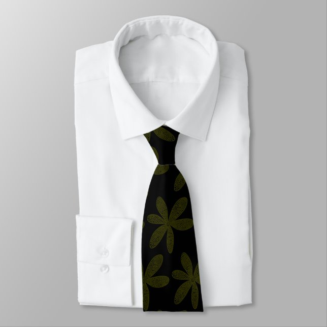 Pretty Flower - Murky Green on Black Tie (Tied)