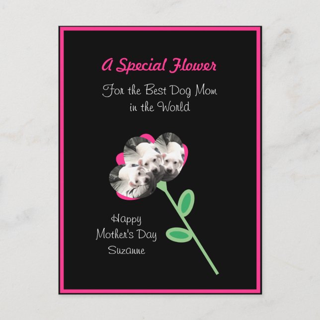 Pretty Flower of Cute Puppy Dog Best Mum Hot Pink  Postcard (Front)