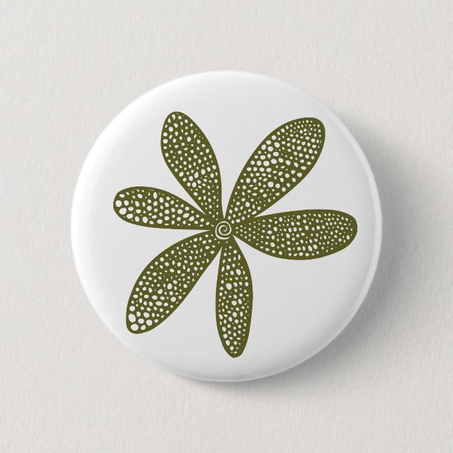Pretty Flower - Olive Drab on White 6 Cm Round Badge (Front)