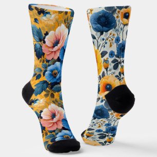 Pretty Flower Patterns Odd Mismatched Socks