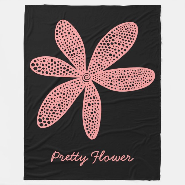 Pretty Flower - Soft Pink on Black Fleece Blanket (Front)
