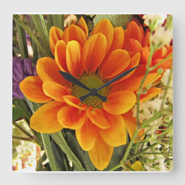 Pretty Flower Square Wall Clock (Front)