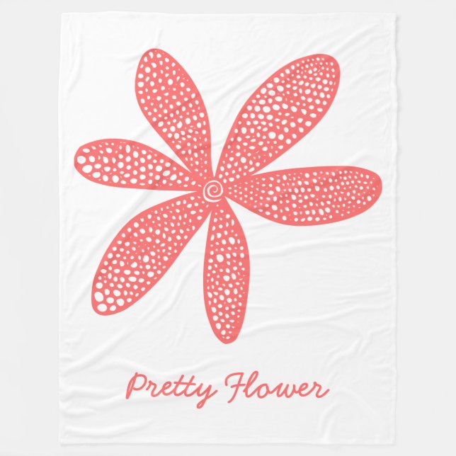Pretty Flower - Tropical Pink on White Fleece Blanket (Front)