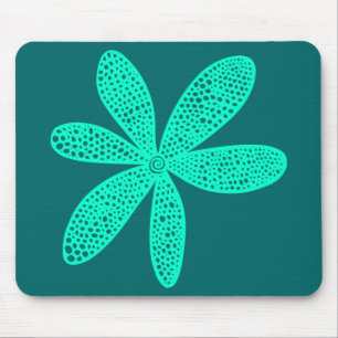 Pretty Flower - Turquoise on Moss Green Mouse Mat