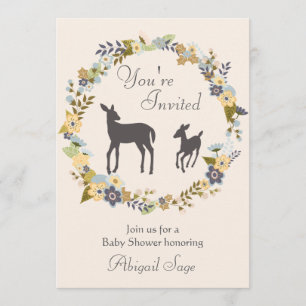 Pretty Flower Wreath and Deer Baby Shower Invite