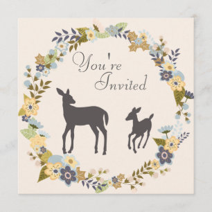 Pretty Flower Wreath Deer Baby Shower Invitation
