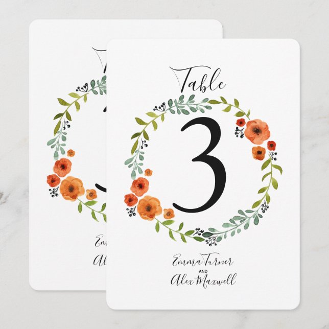 Pretty Flower wreath | Table number cards (Front/Back)