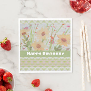Pretty Flowered Birthday Paper Napkins