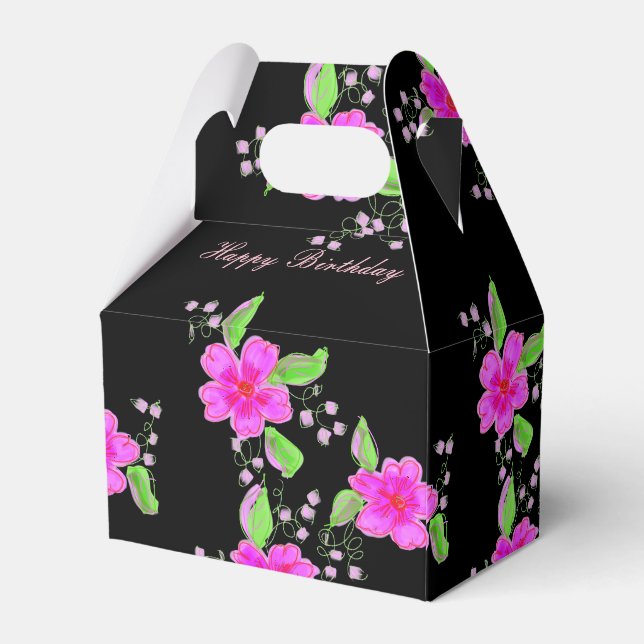 Pretty Flowered Black And Pink Guest Favour Box (Back Side)