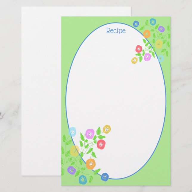 Pretty Flowered Recipe Stationery (Front/Back)