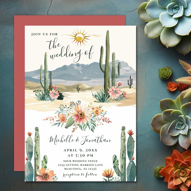 Pretty Flowering Cacti | Cactus Desert Wedding Invitation (Pretty Flowering Cacti  Cactus Desert Wedding Invitation)