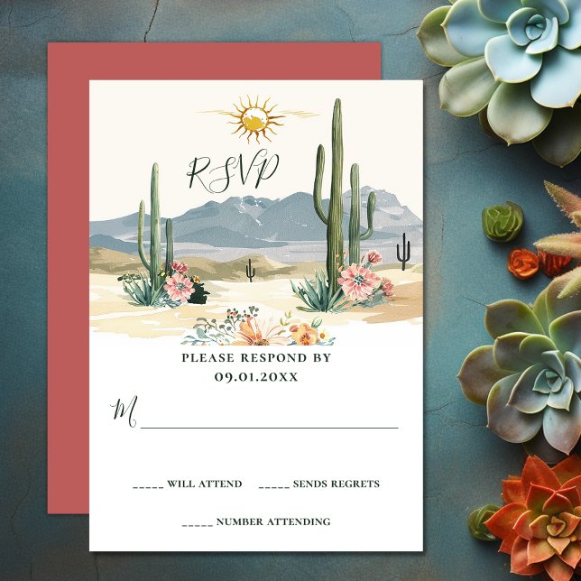Pretty Flowering Cacti | Cactus Desert Wedding RSVP Card (Pretty Flowering Cacti  Cactus Desert Wedding RSVP Card)