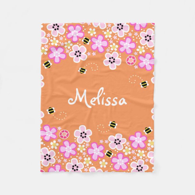 Pretty Flowers and Bees fleece blanket (Front)