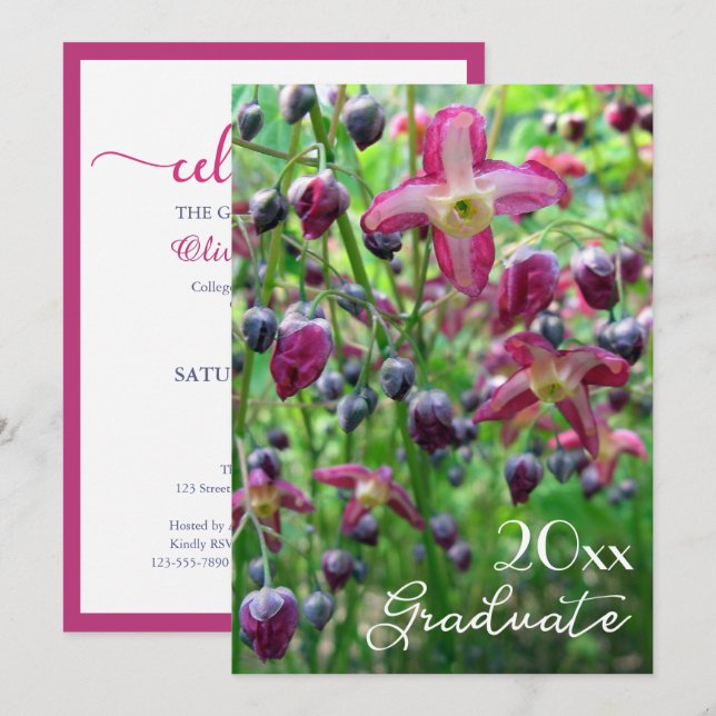 Pretty Flowers and Buds Graduation Invitation (Front/Back)