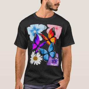 Pretty Flowers and Butterflies Pink Blue Purple Ye T-Shirt