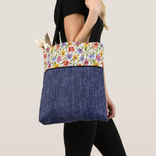 Pretty flowers and denim tote bag