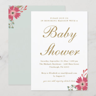 Pretty Flowers and Mint Green Baby Shower Invitation