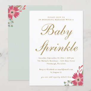 Pretty Flowers and Mint Green Baby Sprinkle Invitation
