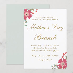 Pretty Flowers and Mint Green Mother's Day Brunch Invitation