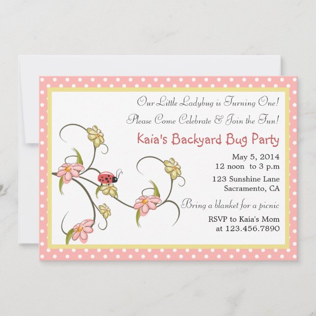 Pretty flowers and polka dots birthday party invitation (Front)