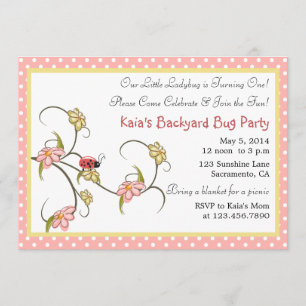 Pretty flowers and polka dots birthday party invitation