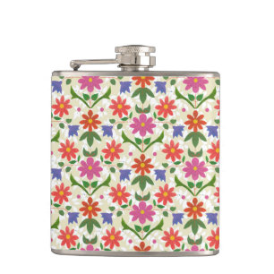 Pretty Flowers and Polka Dots on Ecru Hip Flask