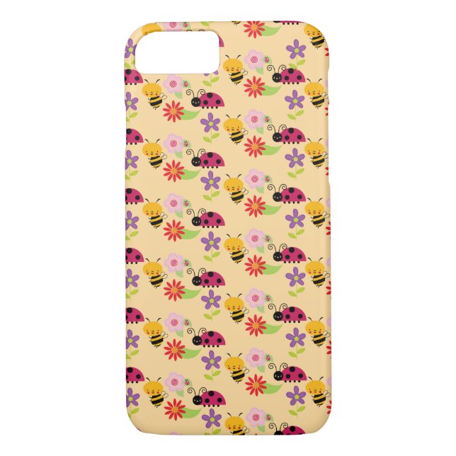 Pretty Flowers Bees and Ladybug Pattern Case-Mate iPhone Case (Back)
