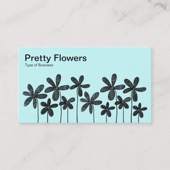 Pretty Flowers - Black and Ice Blue Business Card (Front)