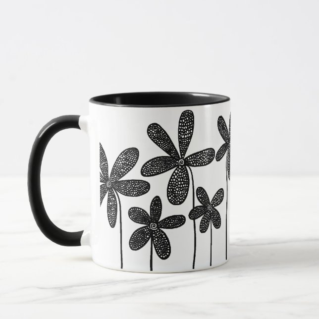 Pretty Flowers - Black and White Mug (Left)