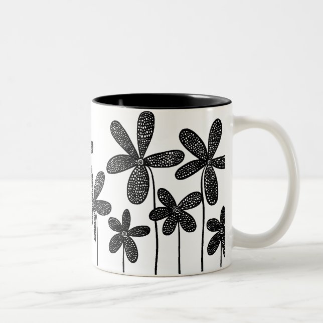 Pretty Flowers - Black and White Two-Tone Coffee Mug (Right)