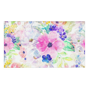 Pretty Flowers Boho Floral Watercolor Design Name Tag