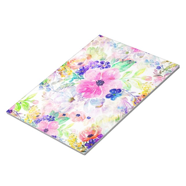Pretty Flowers Boho Floral Watercolor Design Notepad (Angled)