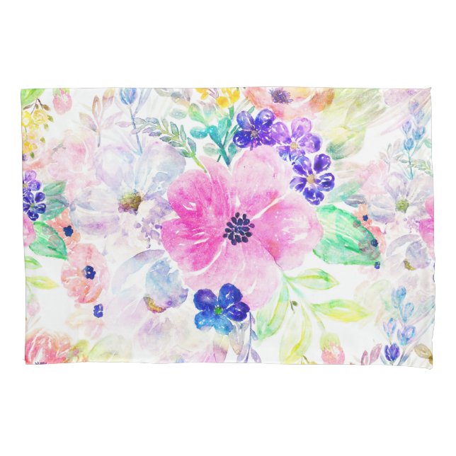 Pretty Flowers Boho Floral Watercolor Design Pillowcase (Front)