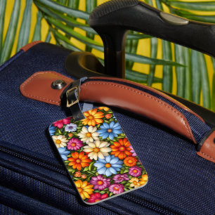 Pretty flowers, brightly colored, luggage tag