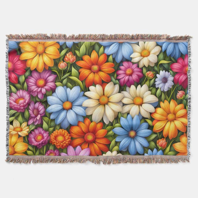 Pretty Flowers, Brightly Colored Throw Blanket (Front)