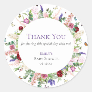 Pretty Flowers & Butterflies Thank You Baby Shower Classic Round Sticker