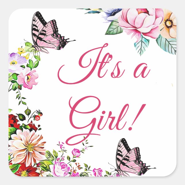 Pretty Flowers Butterfly Baby Shower Stickers (Front)